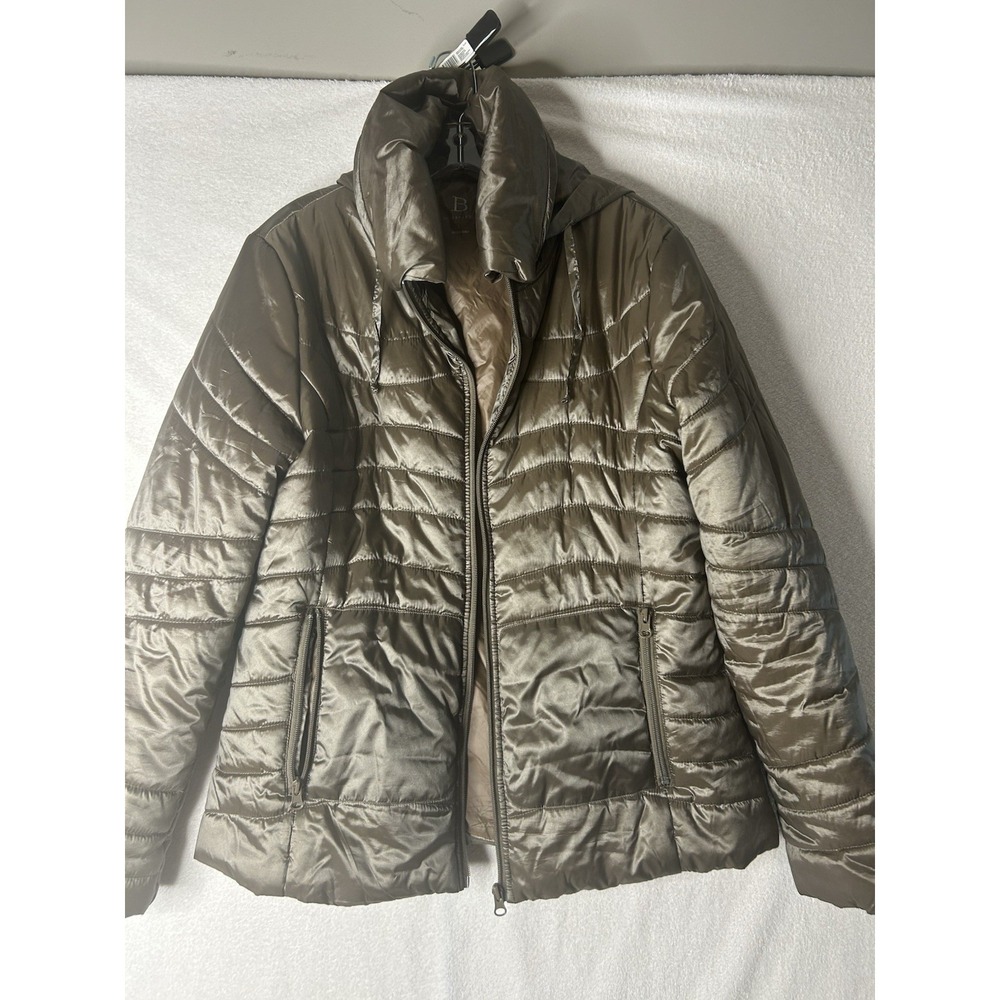 Bernardo Women's Down Feather Zip StandUp Collar Gold Metallic Large Jacket